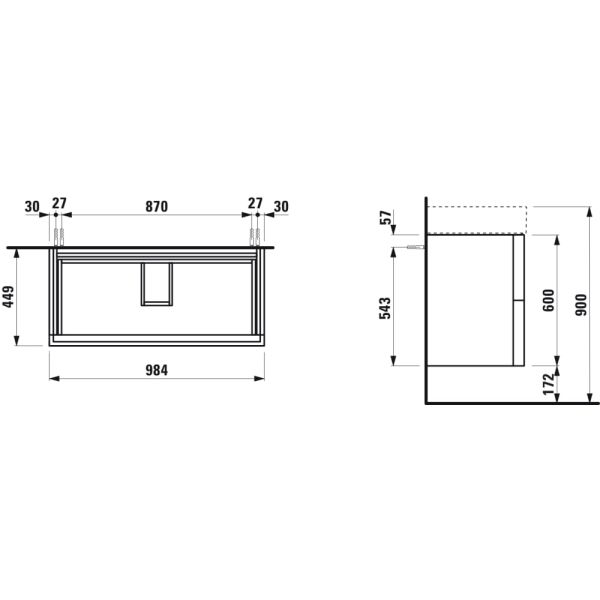 LAUFEN Kartell LAUFEN Skrinka pod umývadlo, s 2 zásuvkami, pre umývadlo H810337, 985x450x600 mm, Kamienky šedé 641, H4076320336411