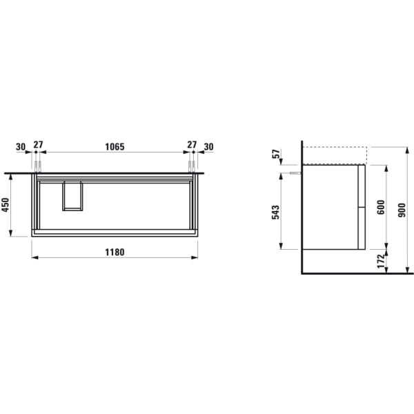 LAUFEN Kartell LAUFEN Skrinka pod umývadlo, s 2 zásuvkami, vrátane zásuvkového organizéra, pre umývadlo H813332, 1180x450x600 mm, Okrovo hnedá 643, H4076480336431