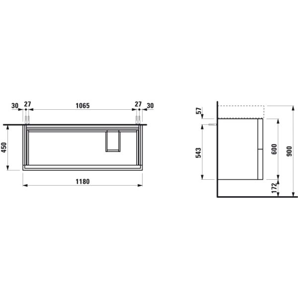 LAUFEN Kartell LAUFEN Skrinka pod umývadlo, s 2 zásuvkami, pre umývadlo 813333, 1180x450x600 mm, Biela matná 640, H4076490336401