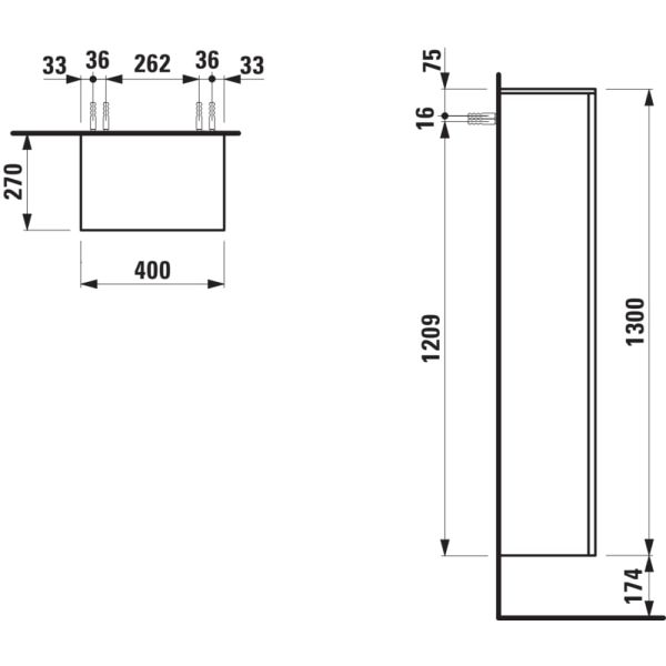 LAUFEN Kartell LAUFEN Vysoká skrinka, pánty dvierok vľavo, 400x270x1300 mm, Bridlica šedá 642, H4082810336421