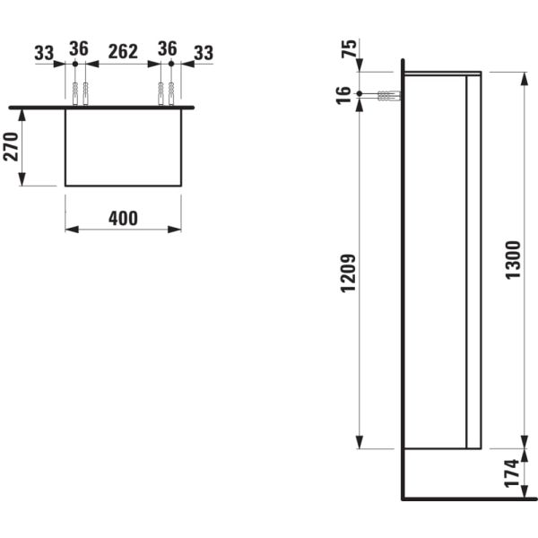 LAUFEN Kartell LAUFEN Vysoká skrinka, pánty dvierok vpravo, 400x270x1300 mm, Biela matná 640, H4082820336401