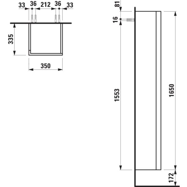 LAUFEN Kartell LAUFEN Vysoká skrinka, závesy dverí vpravo, push & pull, 350x335x1650 mm, Kamienky šedé 641, H4082880336411