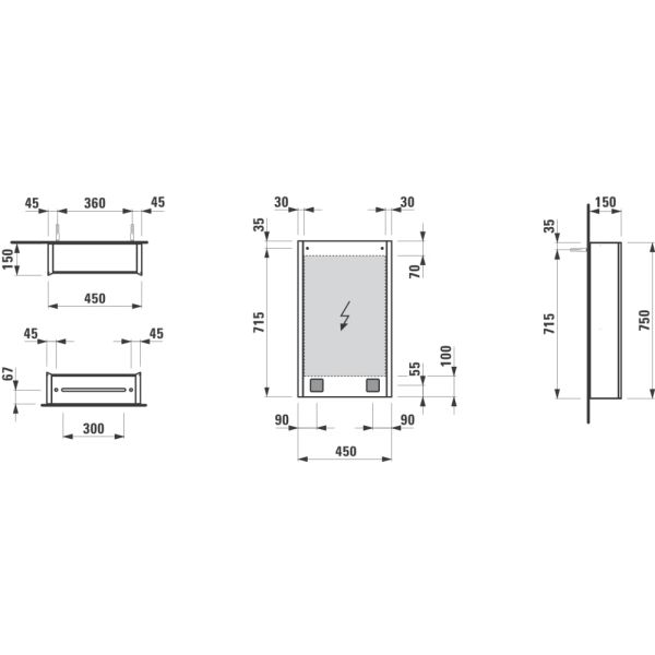 LAUFEN FRAME 25 Zrkadlová skrinka, hliníková, s 2 LED osvetľovacími prvkami a spodným ambient osvetlením, s EÚ zásuvkami, so senzorovým vypínačom, ľavé dvere, 450x150x750 mm, Biela lesklá 145, H4083519001451