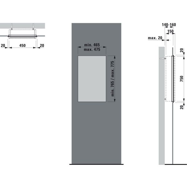 LAUFEN FRAME 25 Inštalačný rám pre montáž do steny, pre zrkadlové skrinky 450 mm, H4083809000001