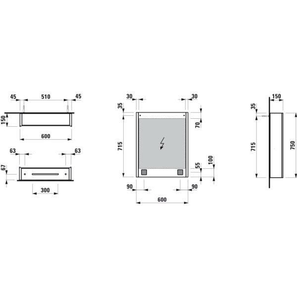 LAUFEN FRAME 25 Zrkadlová skrinka, hliníková, 1 dvojité zrkadlové dvere, s 2 LED osvetľovacími prvkami, s EÚ zásuvkami, so senzorovým vypínačom, ľavé dvere, 600x150x750 mm, Biela lesklá 145, H4084019001451