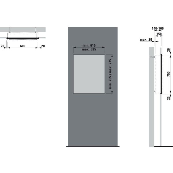 LAUFEN FRAME 25 Inštalačný rám pre montáž do steny, pre zrkadlové skrinky 600 mm, H4084809000001