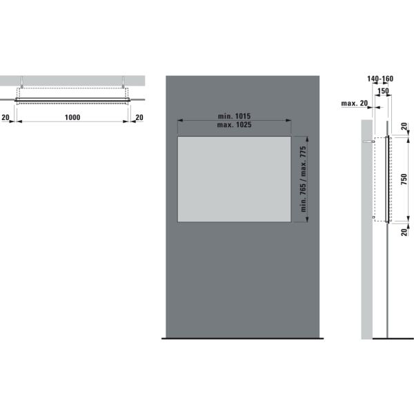 LAUFEN FRAME 25 Inštalačný rám pre montáž do steny, pre zrkadlové skrinky 1000 mm, H4086809000001