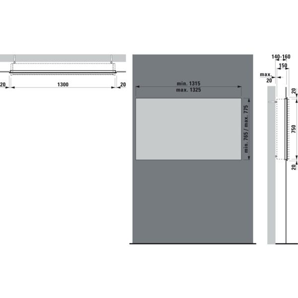 LAUFEN FRAME 25 Inštalačný rám pre montáž do steny, pre zrkadlové skrinky 1300 mm, H4087809000001