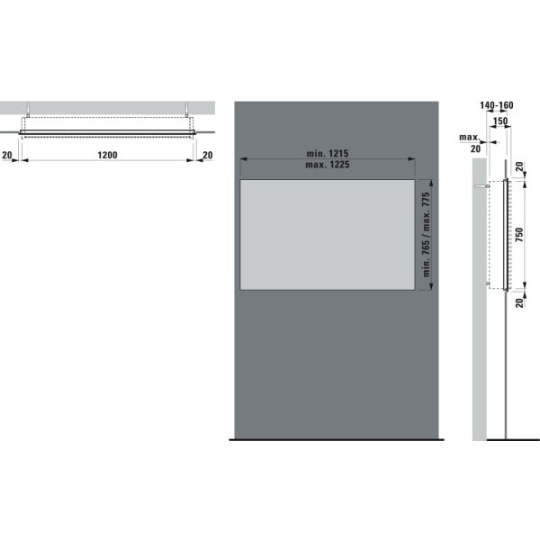 LAUFEN FRAME 25 Inštalačný rám pre montáž do steny, pre zrkadlové skrinky 1330 mm, H4088809000001
