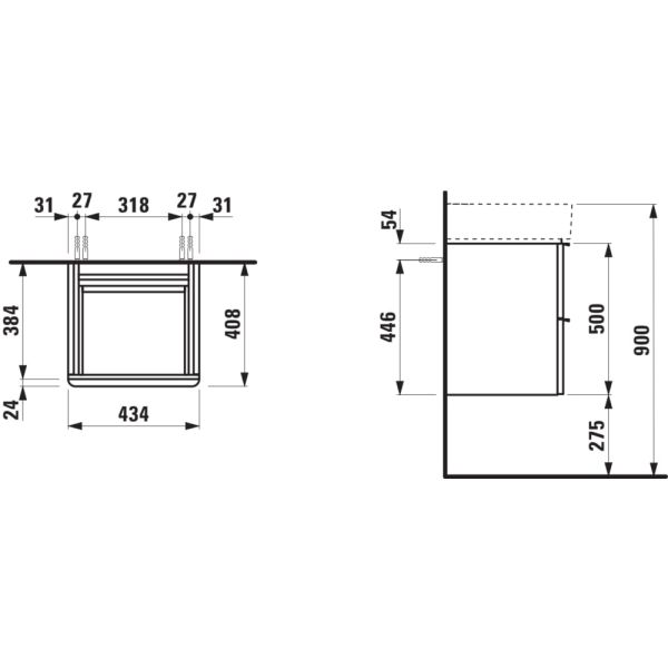 LAUFEN SPACE Skrinka pod umývadlo, s 2 zásuvkami, pre umývadlo 815281, 435x410x520 mm, Bledý orech, hliníková rúčka 101, H4101021601011