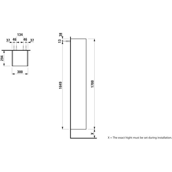LAUFEN SPACE Vysoká skrinka, otváranie dopredu, 300x295x1700 mm, Biela matná, hliníková rúčka 100, H4109001601001
