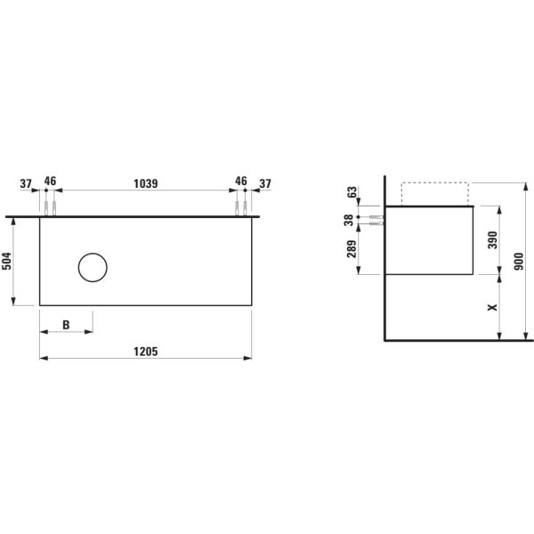 LAUFEN ARUN Zásuvkový element 1200, s 1 zásuvkou, s výrezom vľavo, s vrchnou doskou Ardesia Bianca, 1205x505x390 mm, Špeciálne farby 990, H4141221519901