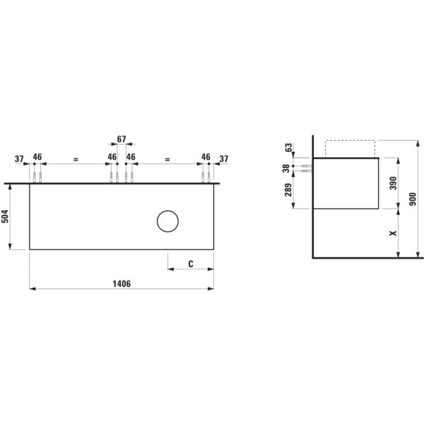 LAUFEN ARUN Zásuvkový element 1400, s 2 zásuvkami, s výrezom vpravo, s vrchnou doskou Ardesia Bianca, 1405x505x390 mm, Špeciálne farby 990, H4141331519901