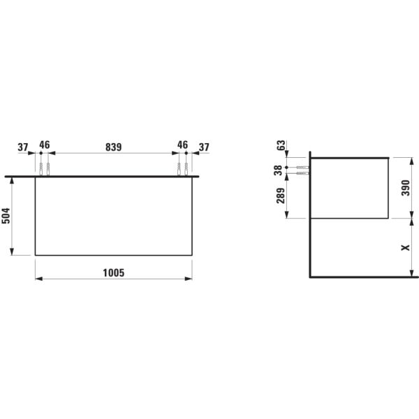 LAUFEN ARUN Zásuvkový element 1000, s 1 zásuvkou, bez výrezu, s vrchnou doskou Ardesia Nera, 1005x505x390 mm, Špeciálne farby 990, H4151101519901