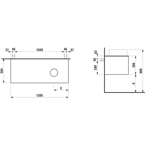 LAUFEN ARUN Zásuvkový element 1200, s 1 zásuvkou, s výrezom vpravo, s vrchnou doskou Ardesia Nera, 1205x505x390 mm, Noce Canaletto – drevená dyha 630, H4151231516301