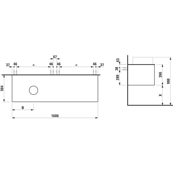 LAUFEN ARUN Zásuvkový element 1600, s 2 zásuvkami, s výrezom vľavo, s vrchnou doskou Ardesia Nera, 1605x505x390 mm, Noce Canaletto – drevená dyha 630, H4151421516301