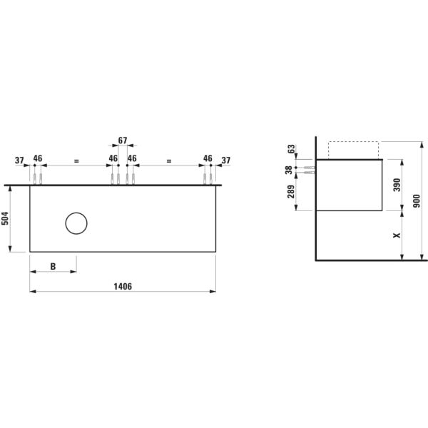 LAUFEN ARUN Zásuvkový element 1400, s 2 zásuvkami, s výrezom vľavo, s vrchnou doskou Piasentina Grigio, 1405x505x390 mm, Špeciálne farby 990, H4161321519901