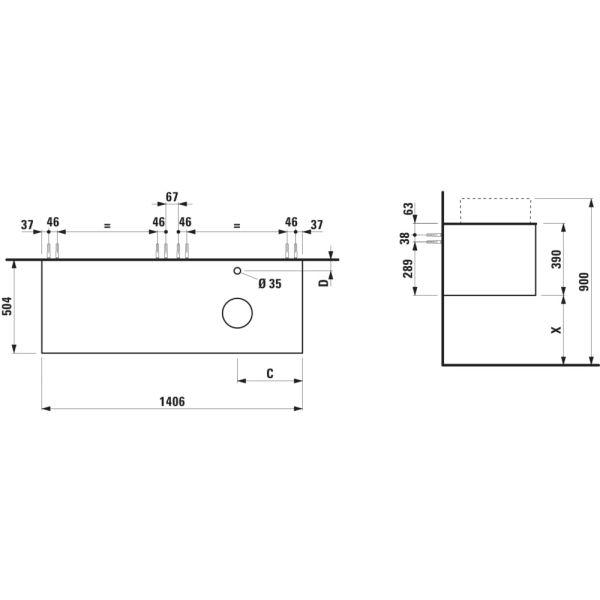 LAUFEN ARUN Zásuvkový element 1400, s 2 zásuvkami, s výrezom vpravo, s vrchnou doskou Botticino Crema vr. otvoru pre batériu, 1405x505x390 mm, Bledý dub 250, H4171371512501