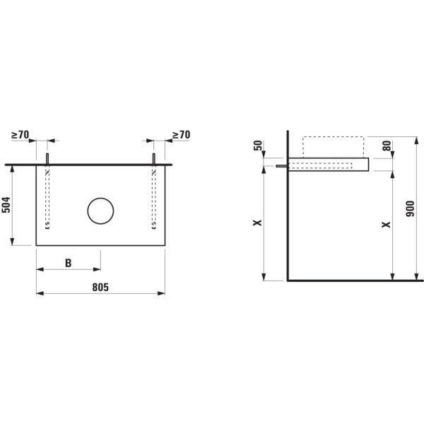 LAUFEN ARUN Umývadlová doska 800, s výrezom uprostred, hrúbka 80 mm, vr. 2 nástenných držiakov, 805x505x80 mm, Výber kamenných dekorov 770, H4191011517701