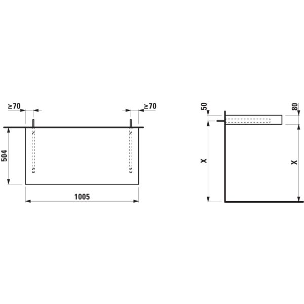 LAUFEN ARUN Umývadlová doska 1000, bez výrezu, hrúbka 80 mm, vr. 2 nástenných držiakov, 1005x505x80 mm, Výber kamenných dekorov 770, H4191101517701