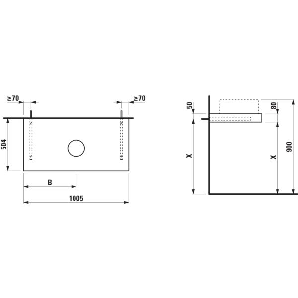 LAUFEN ARUN Umývadlová doska 1000, s výrezom uprostred, hrúbka 80 mm, vr. 2 nástenných držiakov, 1005x505x80 mm, Výber kamenných dekorov 770, H4191111517701
