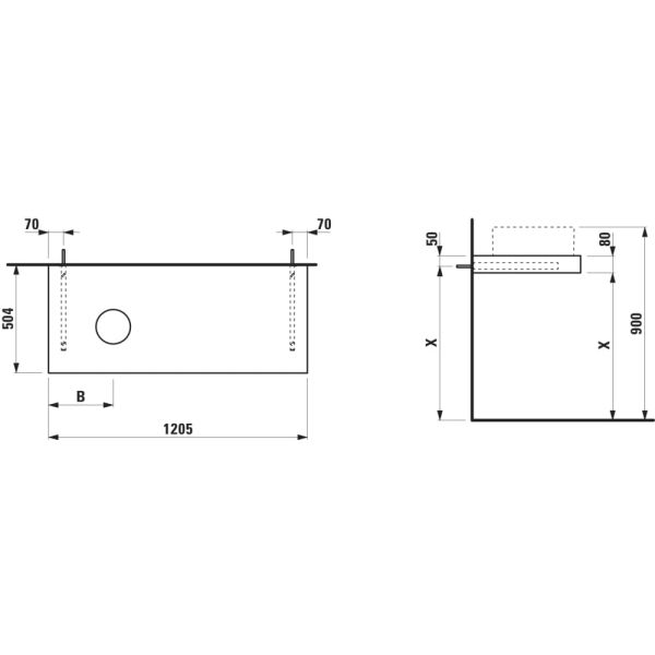 LAUFEN ARUN Umývadlová doska 1200, s výrezom vľavo, hrúbka 80 mm, vr. 2 nástenných držiakov, 1205x505x80 mm, Výber kamenných dekorov 770, H4191221517701