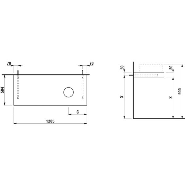 LAUFEN ARUN Umývadlová doska 1200, s výrezom vpravo, hrúbka 80 mm, vr. 2 nástenných držiakov, 1205x505x80 mm, Výber kamenných dekorov 770, H4191231517701