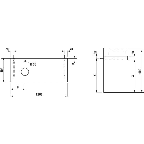 LAUFEN ARUN Umývadlová doska 1200, s výrezom vľavo, hrúbka 80 mm, vr. otvoru pre batériu, vr. 2 nástenných držiakov, 1205x505x80 mm, Výber kamenných dekorov 770, H4191261517701