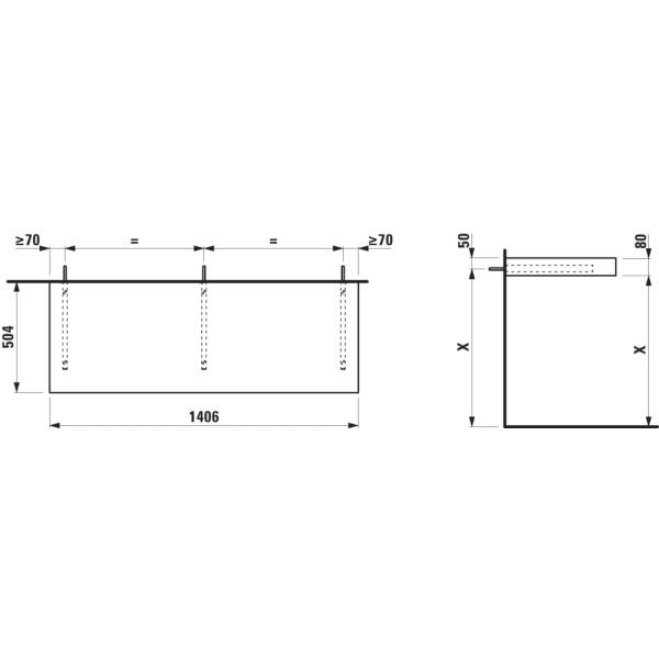 LAUFEN ARUN Umývadlová doska 1400, bez výrezu, hrúbka 80 mm, vr. 3 nástenných držiakov, 1405x505x80 mm, Výber kamenných dekorov 770, H4191301517701