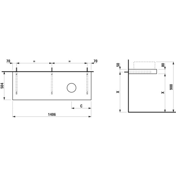 LAUFEN ARUN Umývadlová doska 1400, s výrezom vpravo, hrúbka 80 mm, vr. 3 nástenných držiakov, 1405x505x80 mm, Výber kamenných dekorov 770, H4191331517701