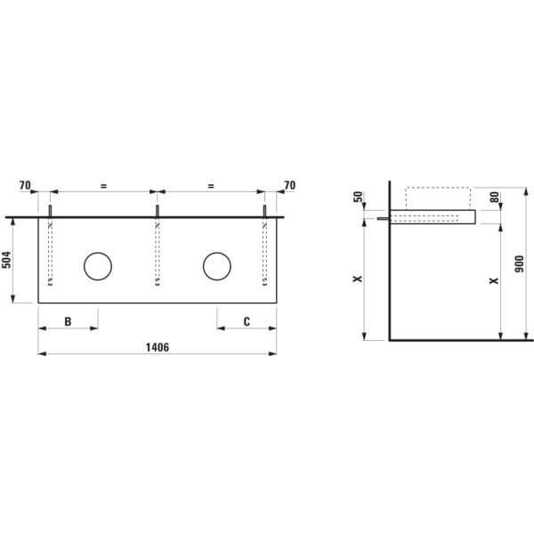 LAUFEN ARUN Umývadlová doska 1400, s výrezom vľavo a vpravo, hrúbka 80 mm, vr. 3 nástenných držiakov, 1405x505x80 mm, Výber kamenných dekorov 770, H4191341517701