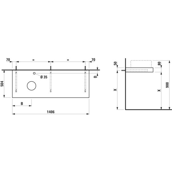 LAUFEN ARUN Umývadlová doska 1400, s výrezom vľavo, hrúbka 80 mm, vr. otvoru pre batériu, vr. 3 nástenných držiakov, 1405x505x80 mm, Výber kamenných dekorov 770, H4191361517701