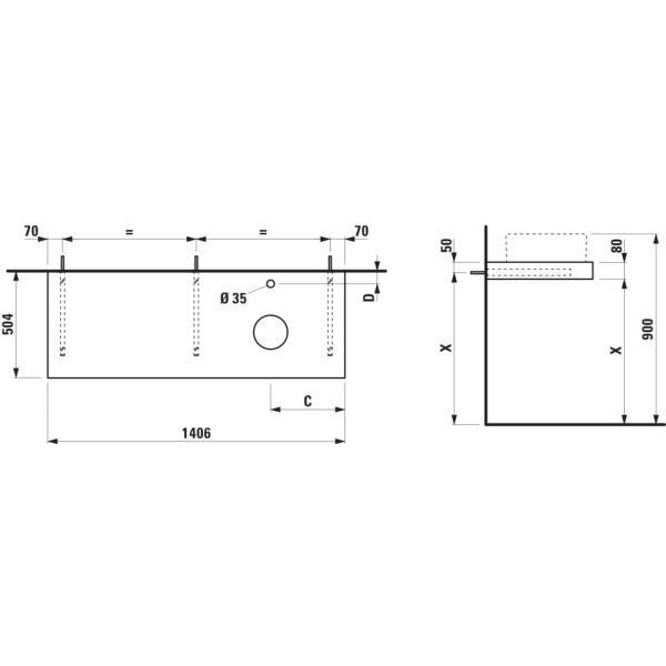 LAUFEN ARUN Umývadlová doska 1400, s výrezom vpravo, hrúbka 80 mm, vr. otvoru pre batériu, vr. 3 nástenných držiakov, 1405x505x80 mm, Výber kamenných dekorov 770, H4191371517701