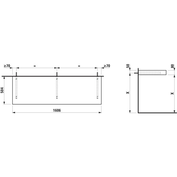 LAUFEN ARUN Umývadlová doska 1600, bez výrezu, hrúbka 80 mm, vr. 3 nástenných držiakov, 1605x505x80 mm, Výber kamenných dekorov 770, H4191401517701