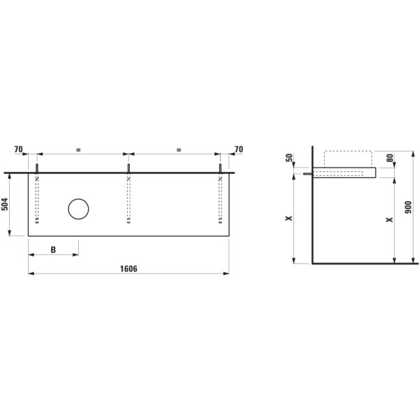 LAUFEN ARUN Umývadlová doska 1600, s výrezom vľavo, hrúbka 80 mm, vr. 3 nástenných držiakov, 1605x505x80 mm, Výber kamenných dekorov 770, H4191421517701