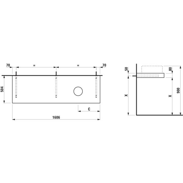 LAUFEN ARUN Umývadlová doska 1600, s výrezom vpravo, hrúbka 80 mm, vr. 3 nástenných držiakov, 1605x505x80 mm, Výber kamenných dekorov 770, H4191431517701