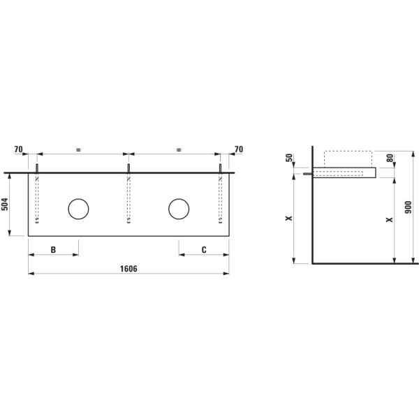 LAUFEN ARUN Umývadlová doska 1600, s výrezom vľavo a vpravo, hrúbka 80 mm, vr. 3 nástenných držiakov, 1605x505x80 mm, Výber kamenných dekorov 770, H4191441517701