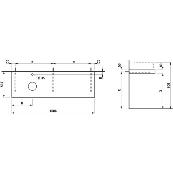 LAUFEN ARUN Umývadlová doska 1600, s výrezom vľavo, hrúbka 80 mm, vr. otvoru pre batériu, vr. 3 nástenných držiakov, 1605x505x80 mm, Výber kamenných dekorov 770, H4191461517701
