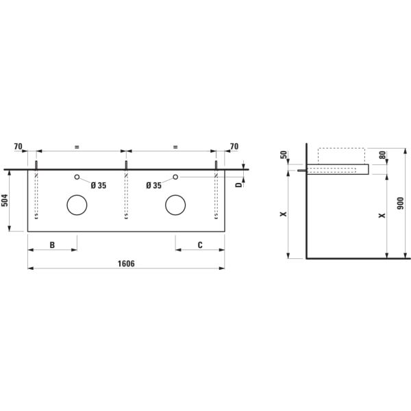 LAUFEN ARUN Umývadlová doska 1600, s výrezom vľavo a vpravo, hrúbka 80 mm, vr. otvoru pre batériu, vr. 3 nástenných držiakov, 1605x505x80 mm, Výber kamenných dekorov 770, H4191491517701
