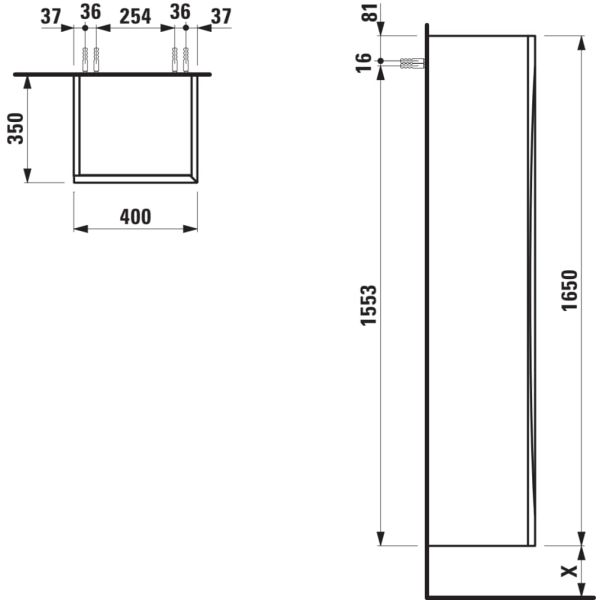 LAUFEN ARUN Vysoká skrinka 1650, 1 dvierka, závesy dverí vpravo, 400x350x1650 mm, Bledý dub 250, H4195021512501