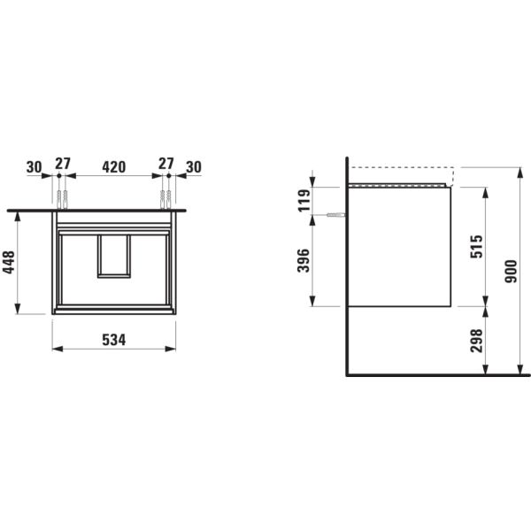 LAUFEN MEDA Skrinka pod umývadlo, s 2 zásuvkami, pre umývadlo H810112, 535x450x515 mm, Cappuccino 465, H4215620114651