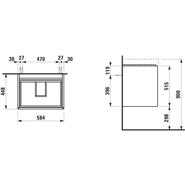 LAUFEN MEDA Skrinka pod umývadlo, s 2 zásuvkami, pre umývadlo H810113, 585x450x515 mm, Špeciálne farby 990, H4215720119901
