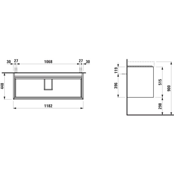 LAUFEN MEDA Skrinka pod umývadlo, s 2 zásuvkami, pre umývadlo H814111, 1180x450x515 mm, Multicolour farby 999, H4216320119991