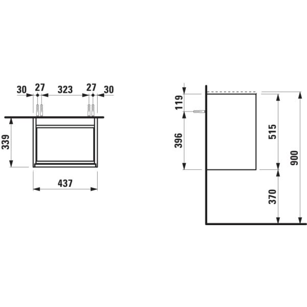 LAUFEN MEDA Skrinka pod umývadlo, 1 dvierka, pánty vpravo, pre umývadlo H814110 z materiálu Marbond, 435x340x515 mm, Špeciálne farby 990, H4216620119901