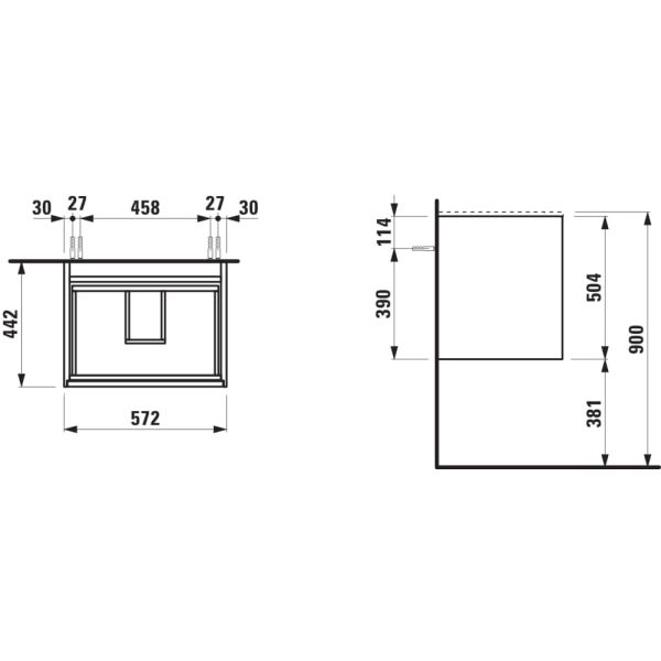 LAUFEN MEDA Skrinka pod umývadlo, 2 zásuvky, pre umývadlo H814113 z materiálu Marbond, 570x440x505 mm, Špeciálne farby 990, H4216720119901