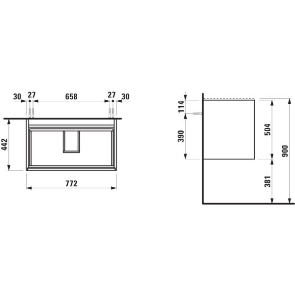 LAUFEN MEDA Skrinka pod umývadlo, 2 zásuvky, pre umývadlo H814117 z materiálu Marbond, 770x440x505 mm, Špeciálne farby 990, H4216820119901