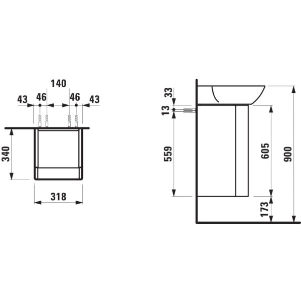 LAUFEN INO Skrinka pod umývadlo, dvere vľavo, s úsporným sifónom, pre umývadlo 810302, 320x340x605 mm, Biela matná 170, H4253510301701