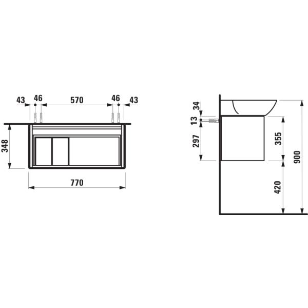 LAUFEN INO Skrinka pod umývadlo s jednou zásuvkou, pre umývadlo 811301/2, 770x350x355 mm, Biela matná 170, H4254010301701