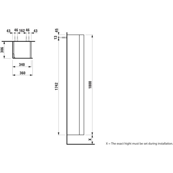 LAUFEN INO Vysoká skrinka, dvere vľavo, 360x305x1800 mm, Tmavý orech 171, H4254510301711