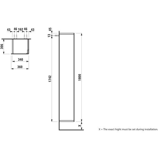 LAUFEN INO Vysoká skrinka, dvere vpravo, 360x305x1800 mm, Tmavý orech 171, H4254520301711